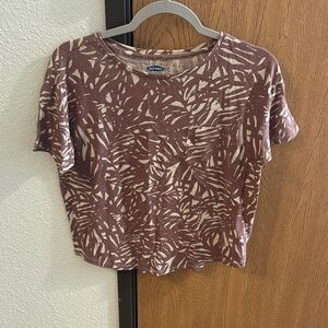 Alfani Abstract Brown and Cream Short Sleeve Crop Tee